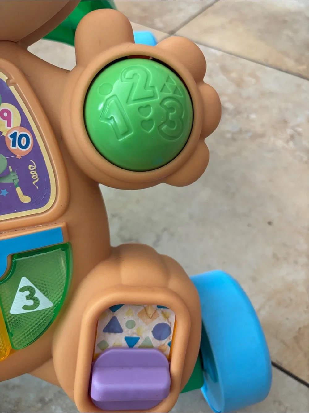 Fisher-Price Tan Puppy Push Walker with Purple Handle & Blue Wheels